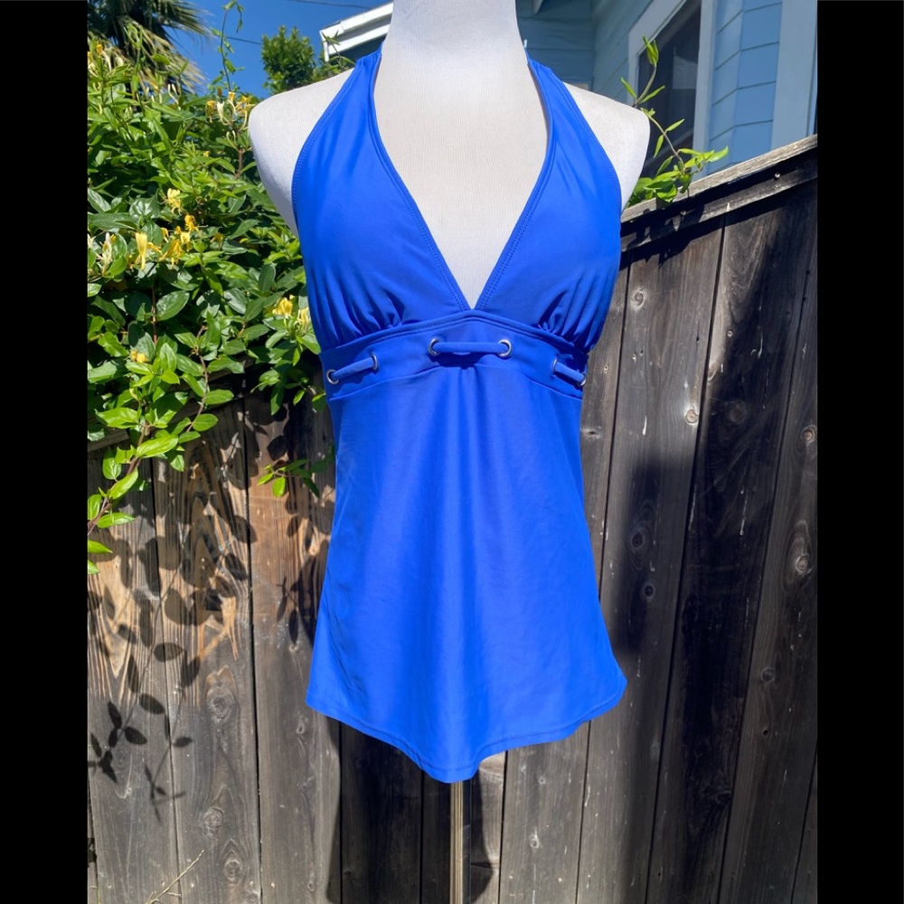 Basic Editions Women's Cobalt Blue Halter Swimsuit Tankini Top Size 8